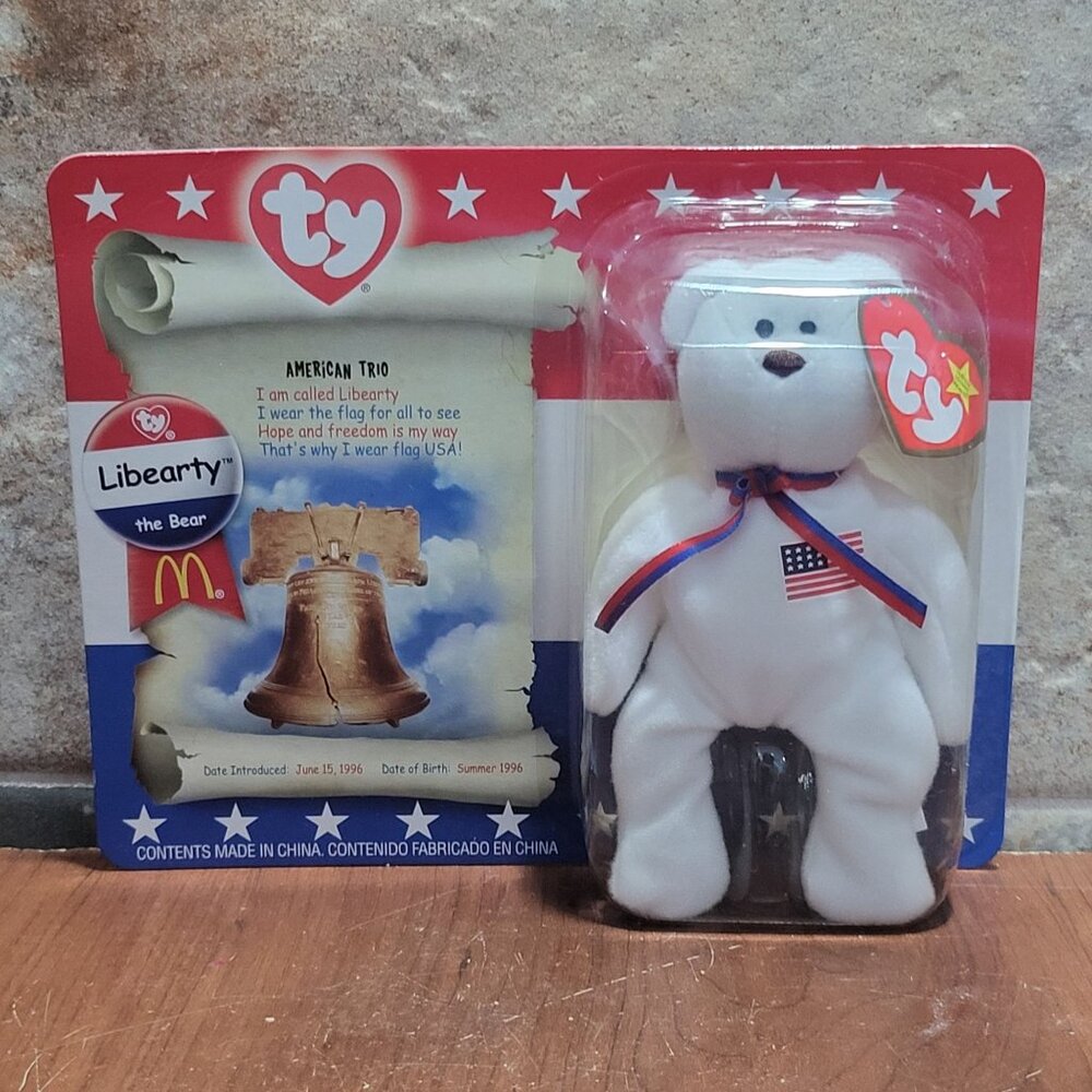 Ty McDonalds Teenie Beanie Baby Libearty The Bear US Flag Plush Toy 1996